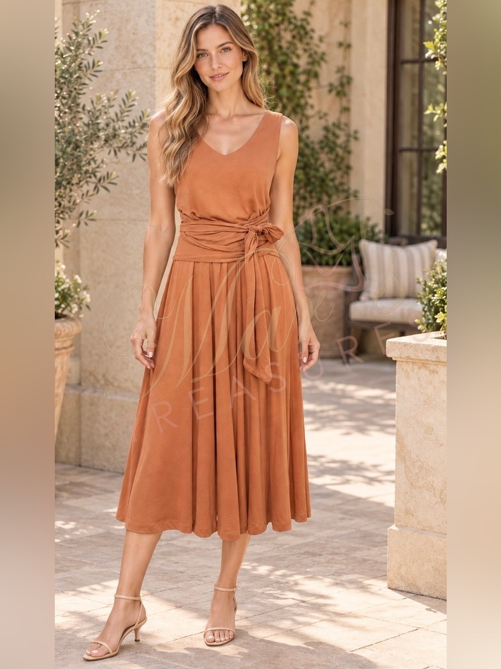 Peruvian Connection Tie front Midi Sleeveless Dress Sz M